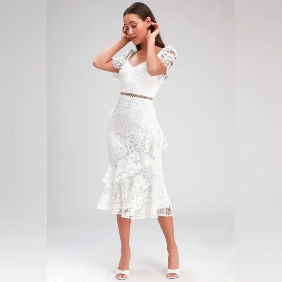 briarwood blush pink lace ruffled midi dress Briarwood Blush Pink Lace Ruffled Midi Dress